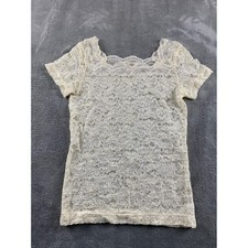 Vintage Victorias Secret Gold Label Cream Lace Top Short Sleeve Large USA Made