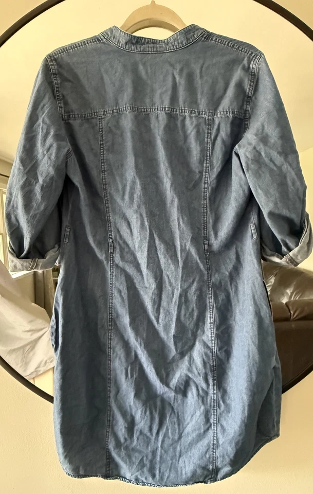 Guess Womens Button Down Roll Tab Sleeves Blue 100% Cotton Midi Dress Size Large - Image 3 of 4