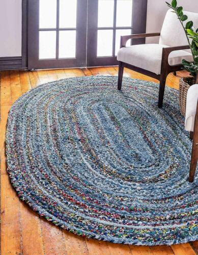 Ovaler Teppich aus 100 % natürlicher Denim-Baumwolle, rustikaler Look,... - Bild 1 von 9