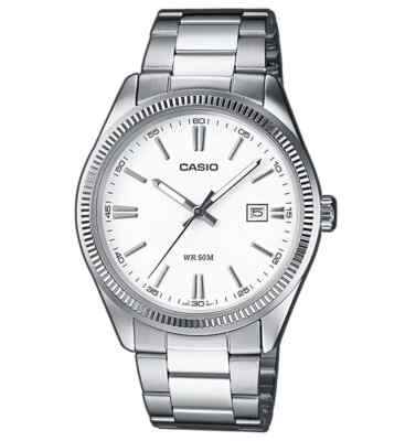 Casio Herrenuhr MTP-1302D-7A1VDF Stahl Datum weißes Zifferblatt 38mm