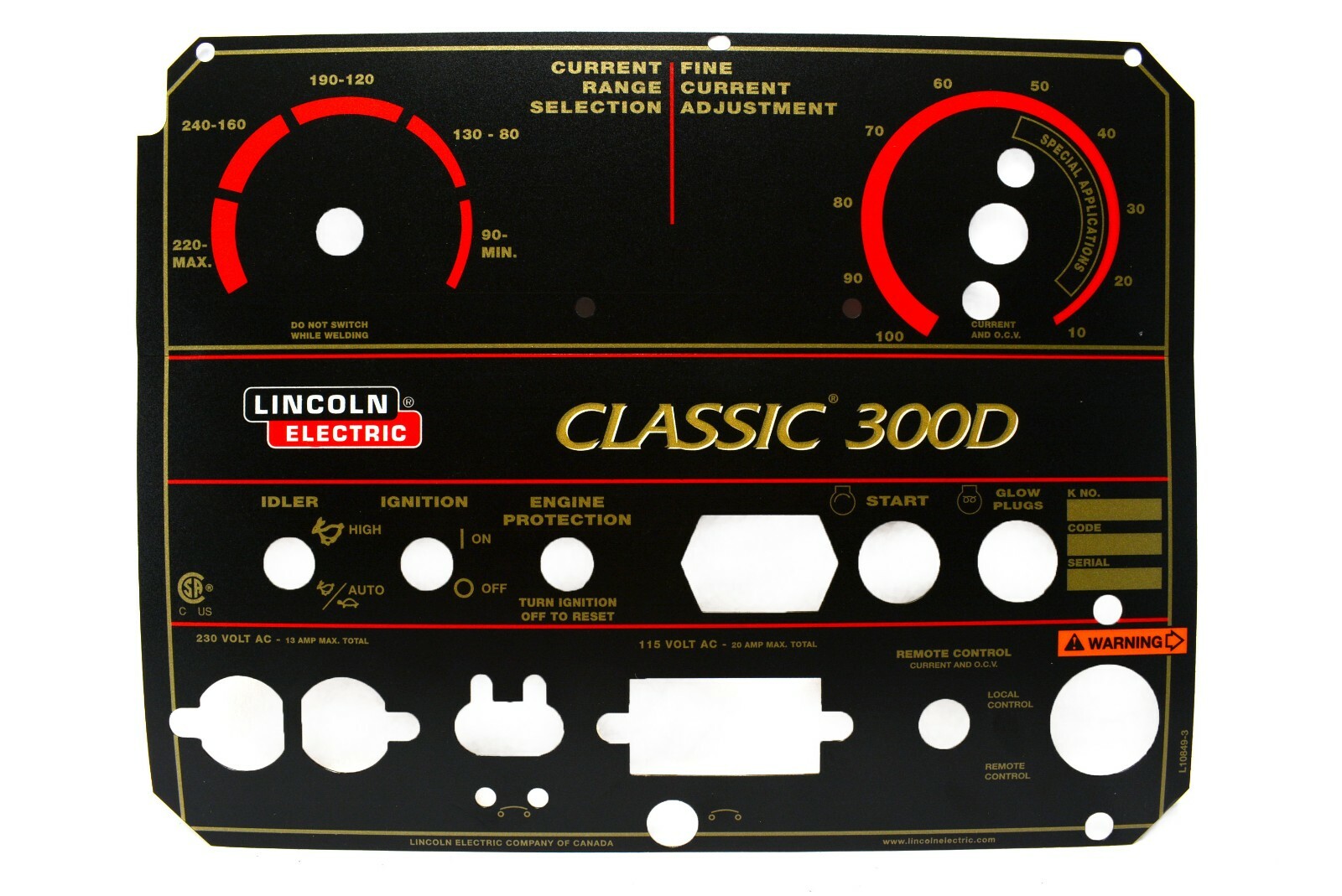 OEM Lincoln Welder Classic 300D Faceplate / Nameplate (L108493) eBay