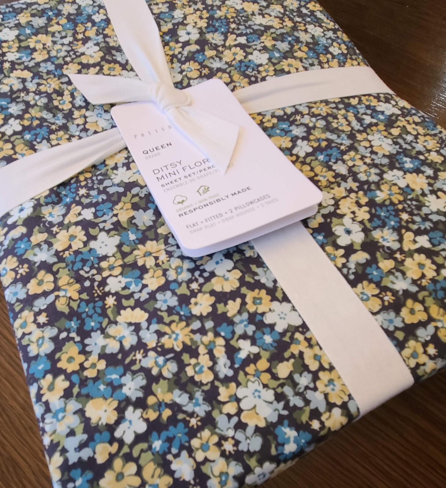 Pottery Barn Ditsy Mini Floral Bed Organic Sheets Set QUEEN BLUE eBay