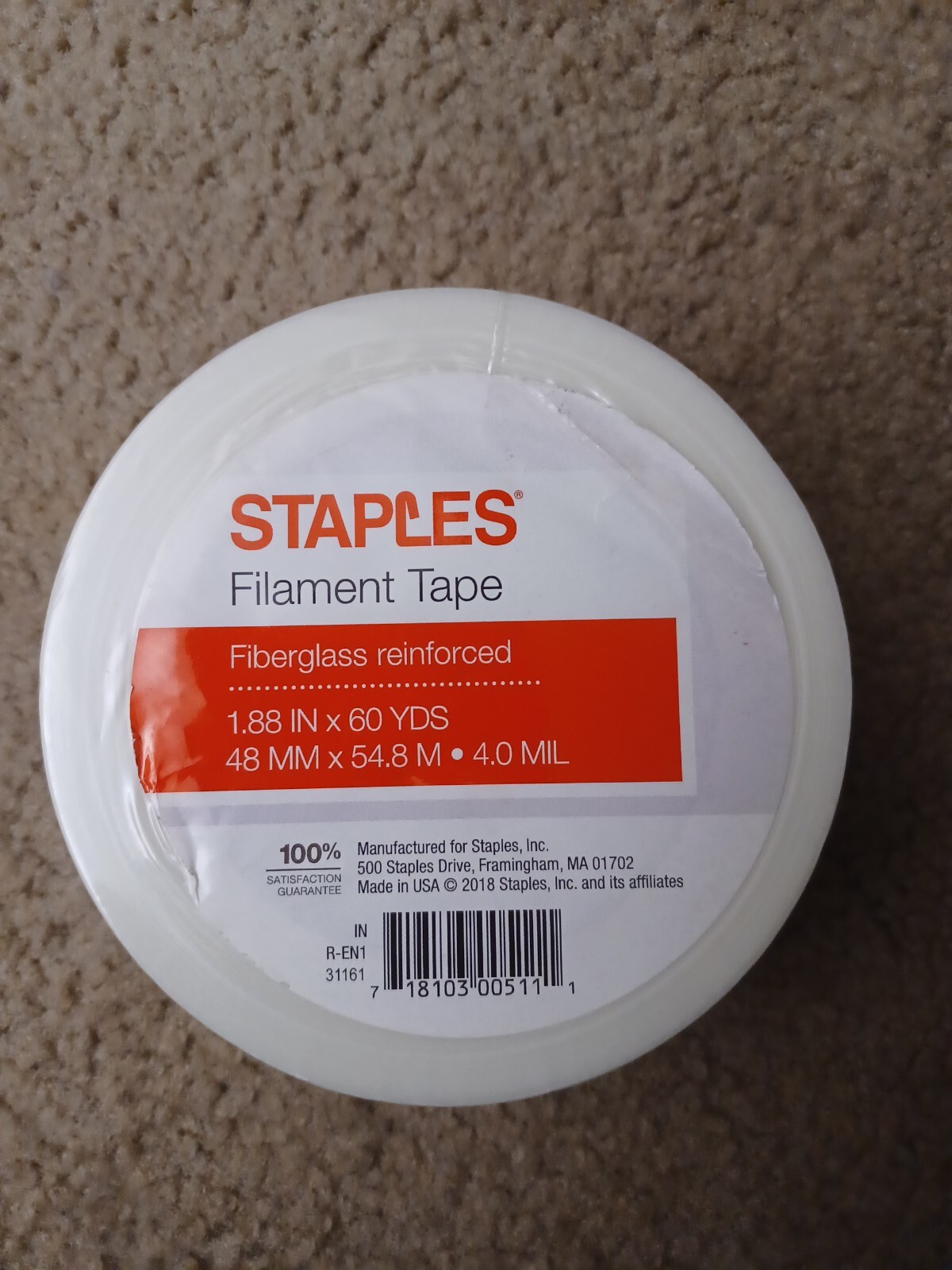 Staples Fiberglass Filament Tape 1.9" x 60 Yds Clear 1/Roll (31161) eBay