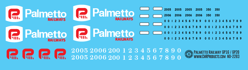 N Scale - Palmetto Railway GP20 Locomotive Decals