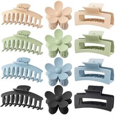 Large Rectangle Flower Hair Clips Pack for Women Black, Coffee, Green, Blue
