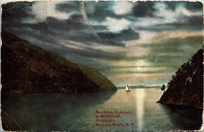 #ad Northern Entrance Highlands Moonlight Hudson River New York NY Postcard PM WOB $5.99