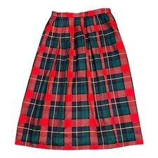 Vintage Lands End Plaid Tartan Pleated Maxi Wool Skirt Size 16