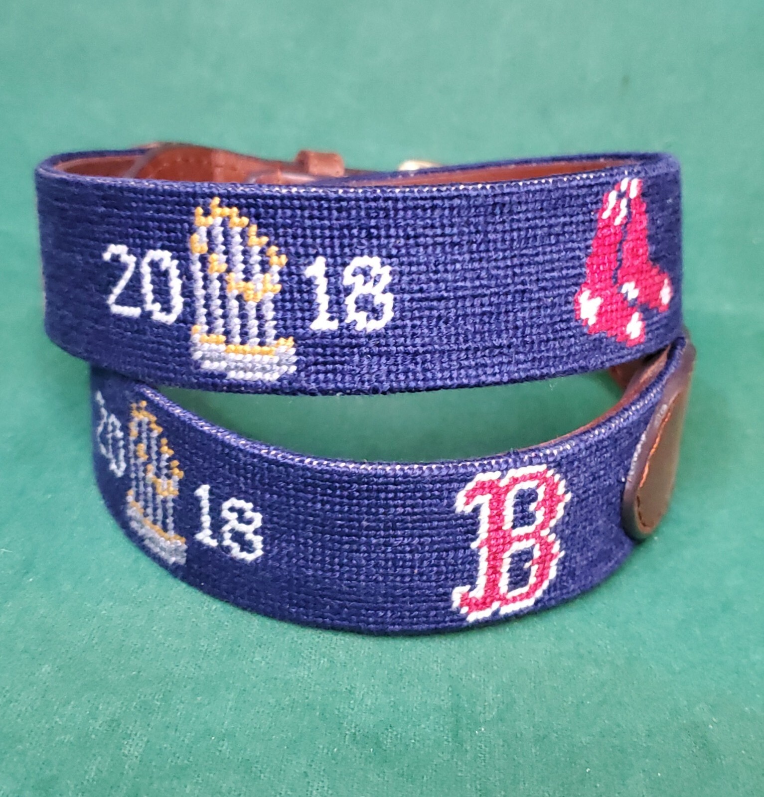 SMATHERS & BRANSON NEEDLEPOINT BELT 28"BOSTON RED SOX… Gem