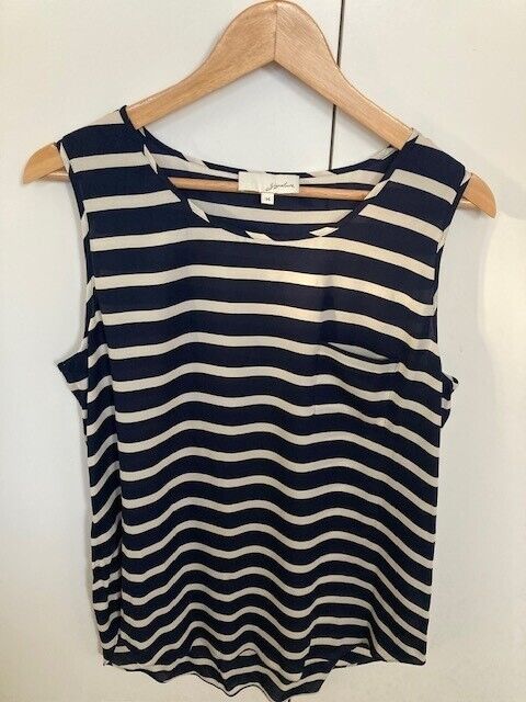 Navy blue and cream sheer tank top size 14