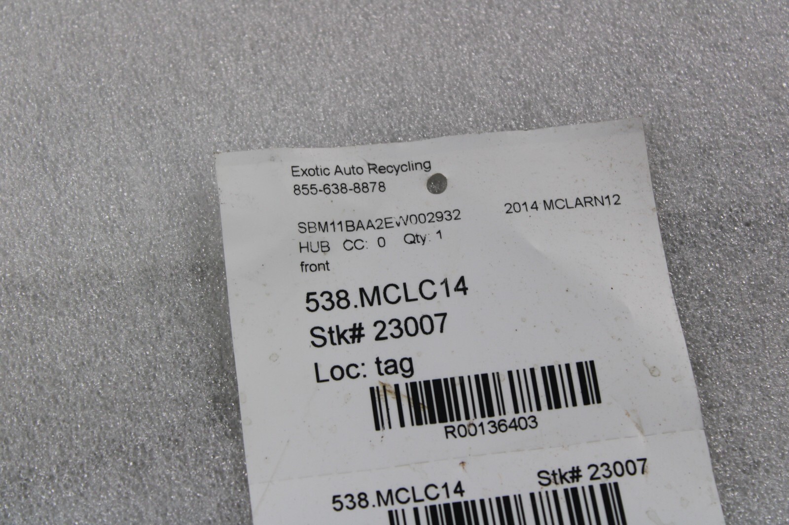McLaren MP4-12C, Front Wheel Hub, Used
