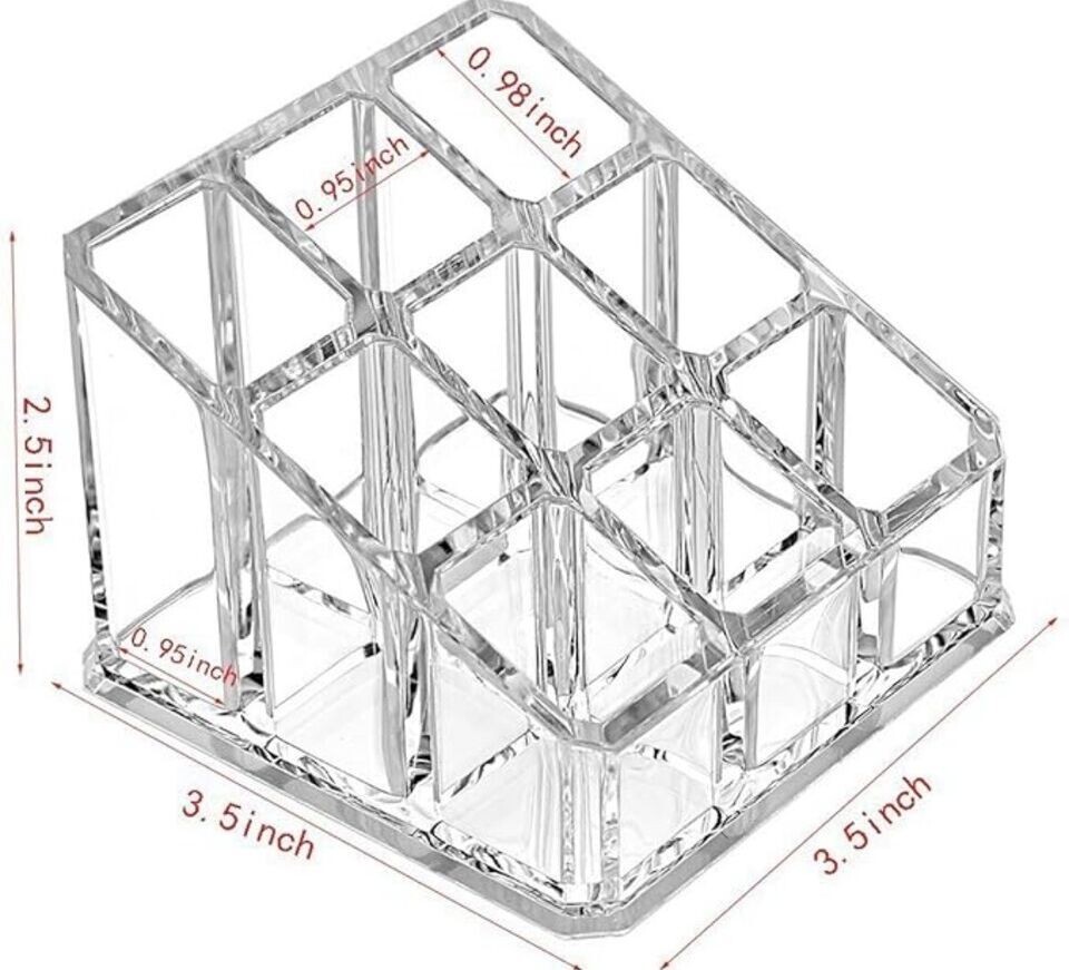 9 Slot Square Lipstick Acrylic Holder Cosmetic, Makeup Storage Organizer