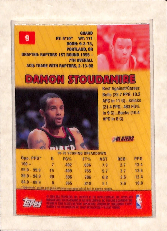 1999-00 Bowman's Best #9 Damon Stouidamire Refractor NM - Image 2 of 2