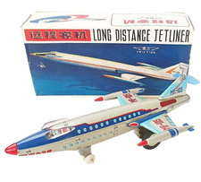 China Shanghai MF-105 LONG DISTANCE JETLINER Tin Friction Toy PLANE MIB 60 RARE