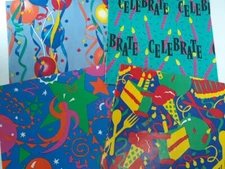 Vintage Gift Wrapping Paper Party Ballons Celebrate Colorful 5 Sheets