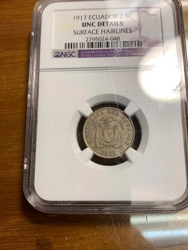 Ecuador 1917 2.5 Centavo NGC Graded Unc Details U.S. A Mint Made SKU# 31822