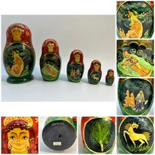 Vtg Rare Signed Ivanova Hand Painted Russian Nesting Dolls Set of 5, Made Russia