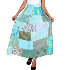 Indian Vintage Handmade Rayon Patchwork Hippy Gypsy Boho Maxi Women Long Skirts