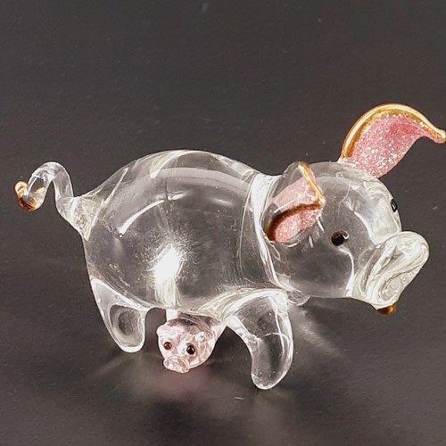 Glass Pig Suckling Piglet Crystal Pink Gold Beautiful Gift Piggy Collectible - Picture 3 of 12