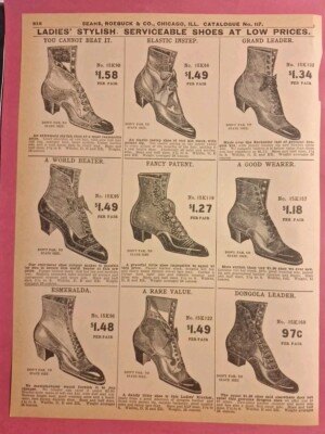 Womens Shoes 1908 Sears Roebuck Vintage Advertisement Catalog Page
