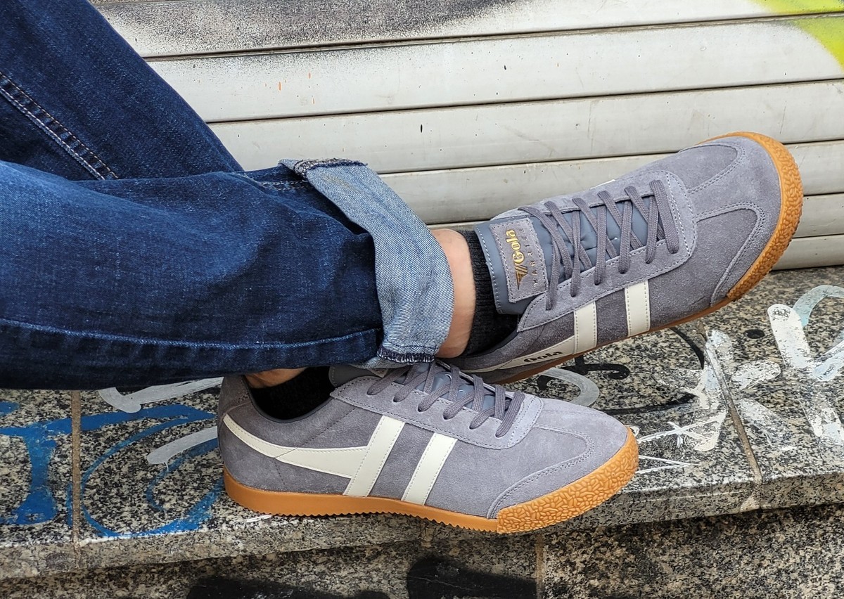 GOLA Shoe Harrier Suede CMA192 Ash Ecru Genuine Leather Men's Sneaker