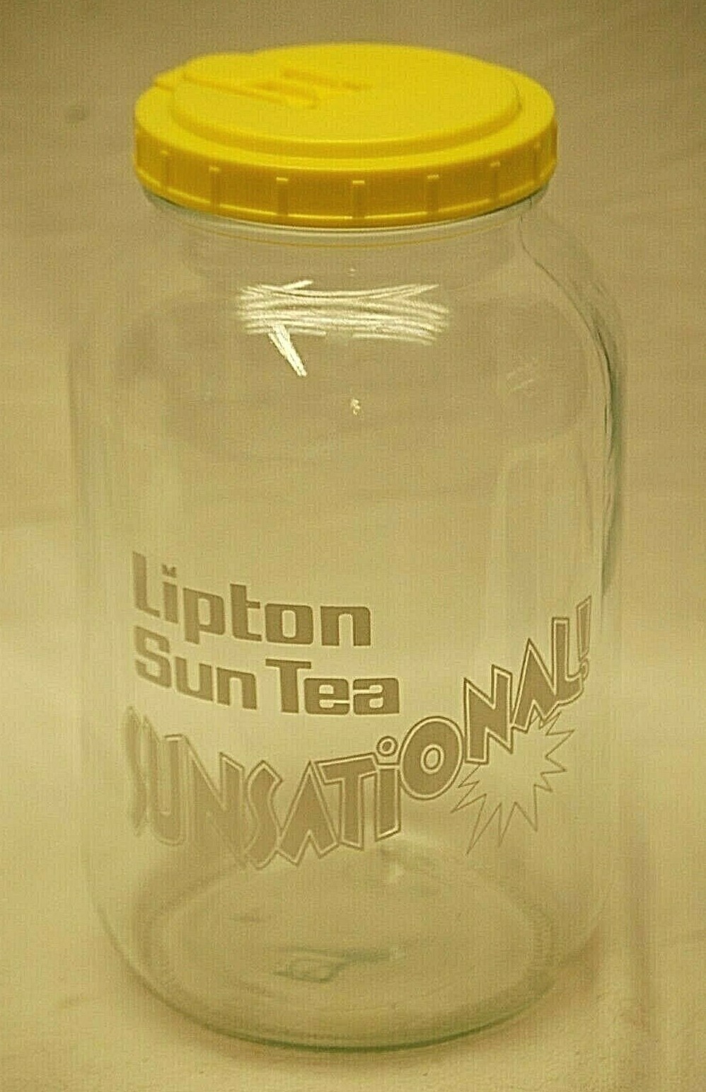 Lipton Sun Tea Sunsational Jug Clear Glass Yellow Top Jar Advertising 1 Gallon eBay