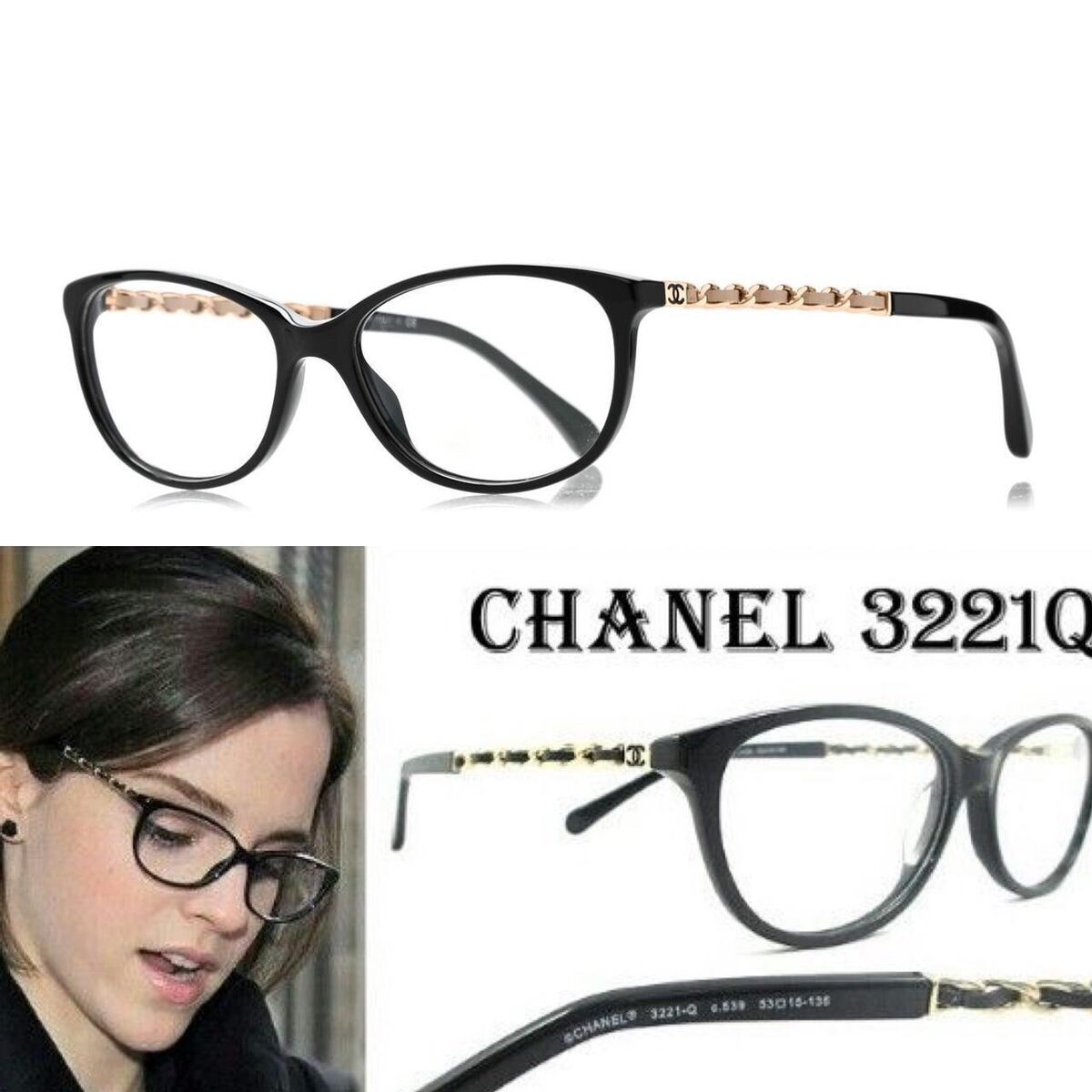CHANEL 3221-Q C.501 53-15 135 Beige Leather Glasses Frames CHANEL 3221-Q C.501 53-15 135 Beige Leather Glasses Frames