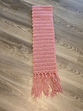 Hand Crochet Knitted Fringe Pink Scarf 1970  s