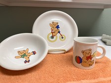 Lillian Vernon 1985 Child 3 Piece Dinner Set Bear -Cup Plate and Bowl
