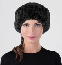 New Womens Surell 2 in 1 Black Rex Rabbit Fur Knit Headband / Scarf One Size