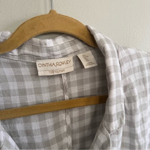 Cynthia Rowley Linen Blazer White Gray Check Plaid Womens Large Coastal Preppy - Picture 5 of 5