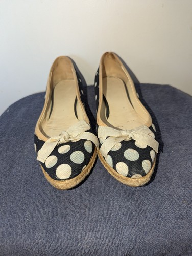 Miu Miu Canvas Espadrille Flats Size EU 38 US 8 Blue White Polka Dots - Picture 2 of 12