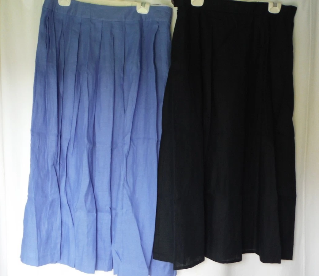 NWT Vintage TALBOTS Size 18 Irish Linen Pleated Skirt - Black, Cornflower, Navy