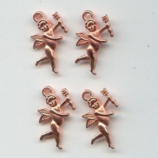 6 VINTAGE COPPER COATED ACRYLIC CUPID CHERUB ARROW 23mm. CHARM PENDANTS 2010