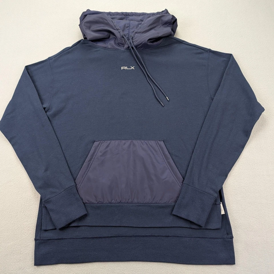 RLX Ralph Lauren Sudadera con Capucha Para Hombres Mediana Azul Marino Pullover Nylon Capucha Bolsillo Atlético Foto 2 de 4