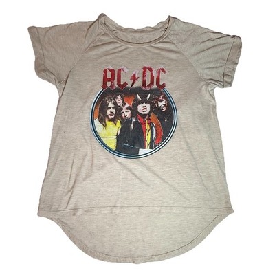AC/DC Women s Graphic T-Shirt Large Highway to Hell Tour Print Hi-Low Hem