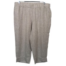 J. Jill Pure Jill 100 Linen Cropped Capri Pull On Pants Women's 2X Beige Tan