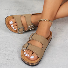 Summer Slide Flat Slip On Buckle Strap Mule Sandals Womens