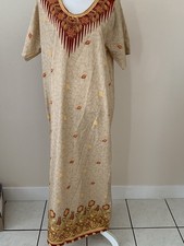 Beige Floral Print Caftan Robe Medium