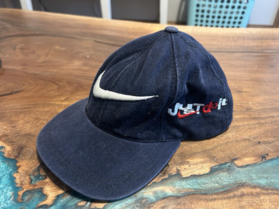 Vintage Nike Just Do It Strapback Blue Corduroy Baseball Hat Cap Rare!