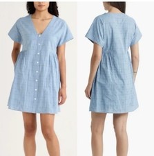 Madewell Lightspun Button Front Mini Dress Size Large Blue Pockets Cotton