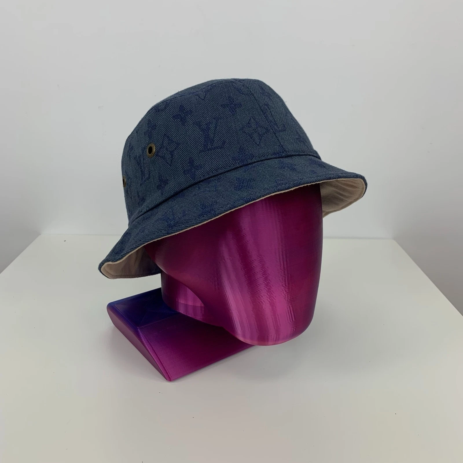Louis Vuitton LV Monogram Reversible Bucket Hat Navy & Beige Size S