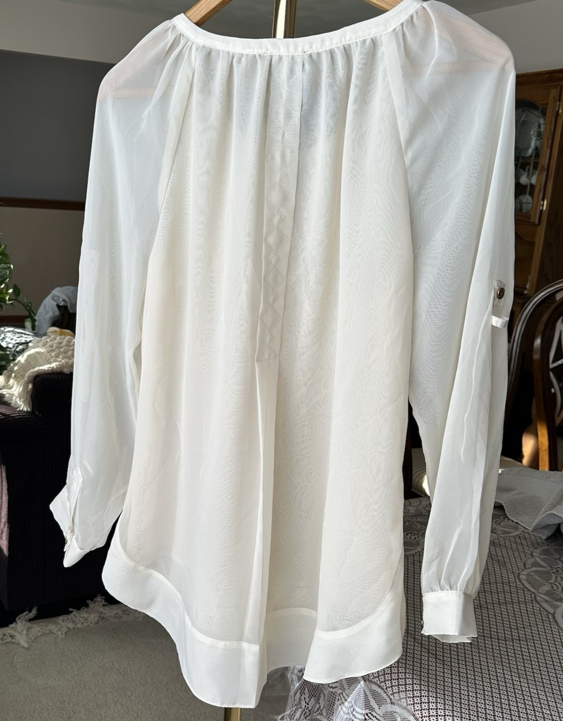 Grace Elements Ivory Sheer Pintuck Button Front B… - image 2