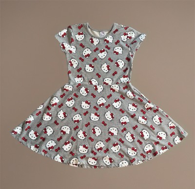 Hello Kitty Fit Flare Terry Dress Grey 14/16 Logo Short Sleeve MIDI
