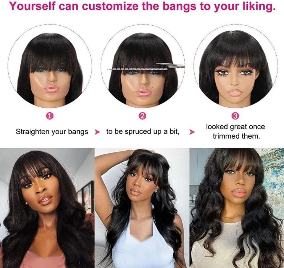 Body Wave Human Hair Wig With Bangs Glueless Wig Human Hair Wigs for Black Women - Image 3 of 4