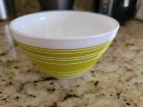 Vintage Charm Inspired By Pyrex Avocado Green Striped Glass Bowl 3 Cup .7 Liter