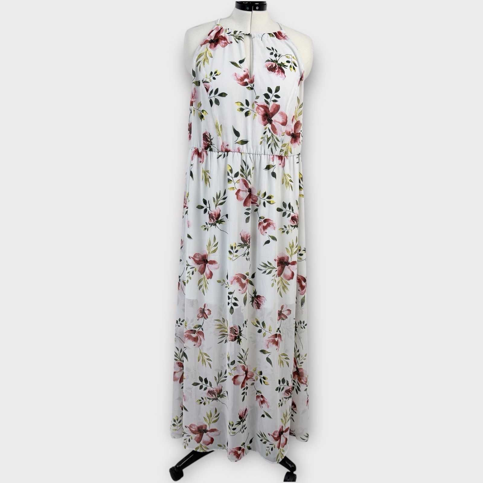 Torrid Halter Maxi Chiffon Dress Size 3X White Floral Romantic Cottagecore Flowy