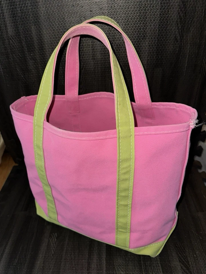 Bolso de Lona LL Bean Boat & Tote Años 90 De Colección Mediano Rosa Verde Hecho en EE. UU. Raro 0DSG1 Foto 2 de 4