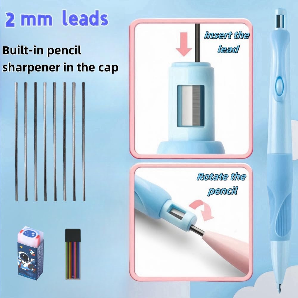 Handwriting thick mechanical pencils with grip: 2.0MM HB Pencil for kids with...