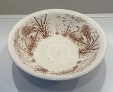 Antique Hanley 1880s Ironstone Brown Transferware Aesthetic Bowl Swan Motif 14”D