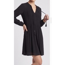 Old Navy Small Black Dress 100% Rayon Long Sleeve Tie V Neck Lined